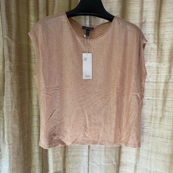 Eileen Fisher Dune Organic Linen Delave Bateau Neck Box-Top Sweater -Size XXS/XS - Picture 2 of 5